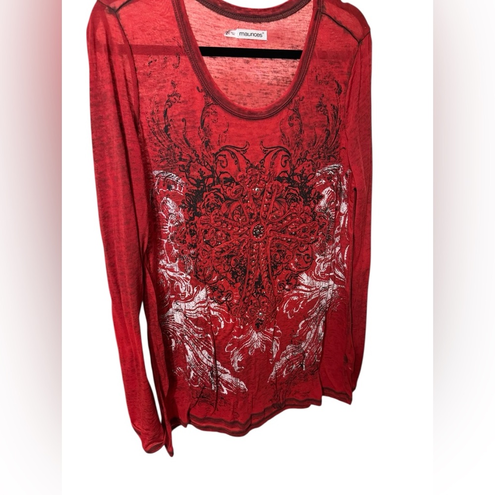 Maurice’s Red And Black Top w/Cross